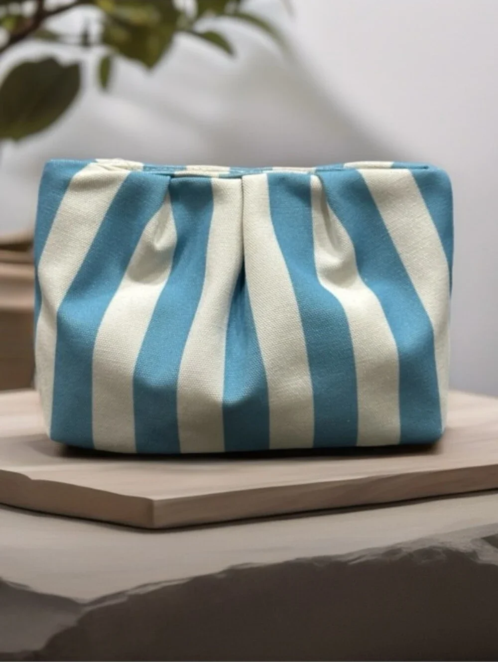 Pureology - Striped Canvas  Snap Pouch - Clutch 🩵🤍